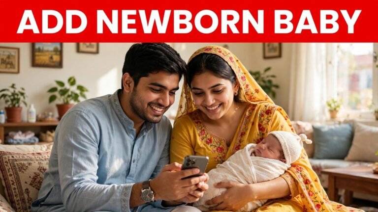 Haryana parents with their newborn baby adding the child to their Family ID on the official PPP portal