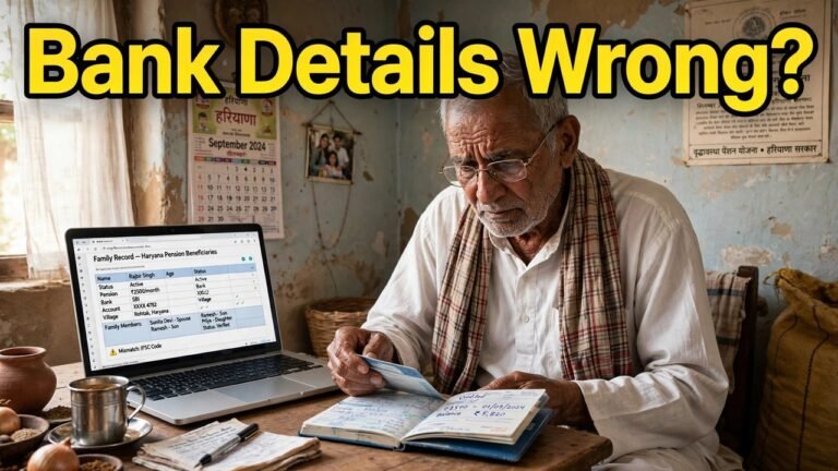 Haryana pensioner checking bank account details in Family ID for pension payment on the official PPP portal