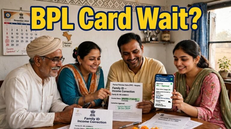Haryana family checking the calendar and ration card status after Family ID income correction