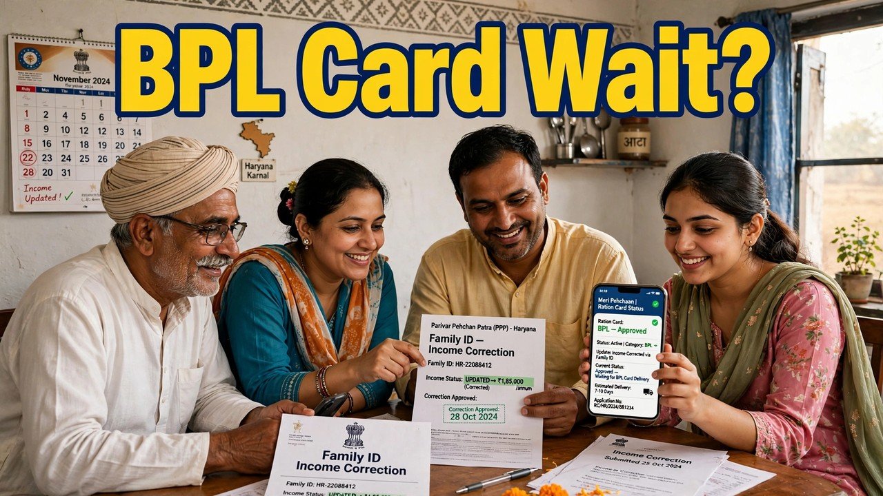 Haryana family checking the calendar and ration card status after Family ID income correction
