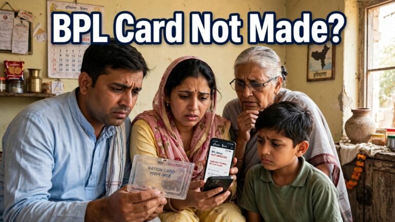 Haryana family worried that their BPL ration card has not been made and checking Family ID income on a phone
