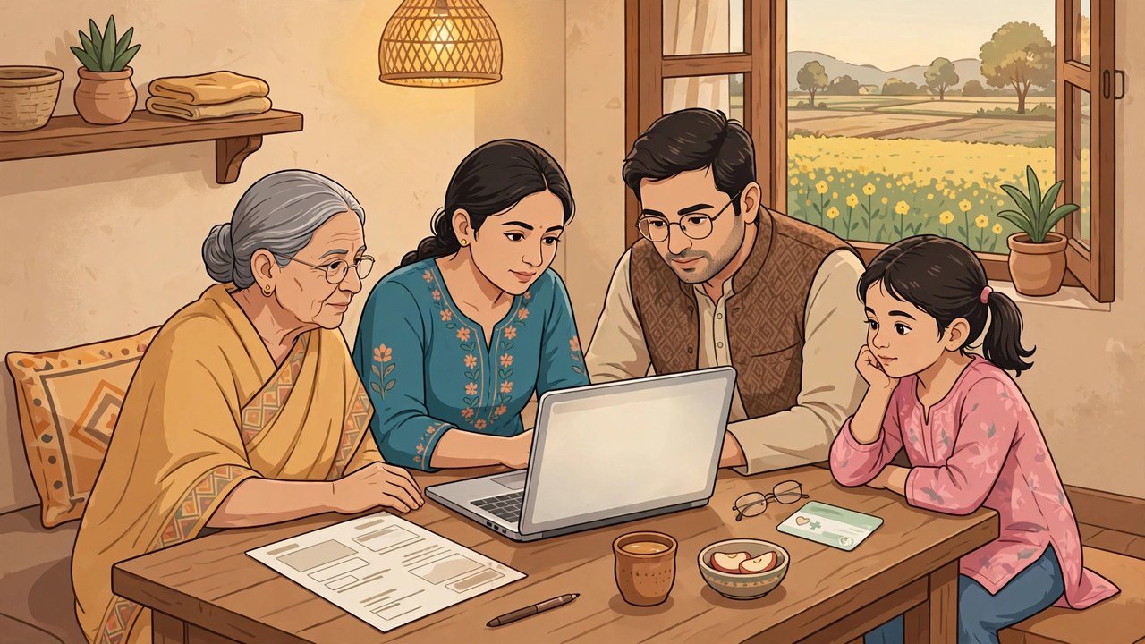Family checking Family ID income details online before Chirayu Ayushman registration in Haryana