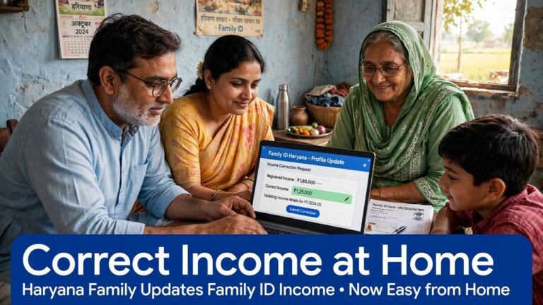 Haryana family correcting family income in PPP from home on a laptop without visiting a CSC