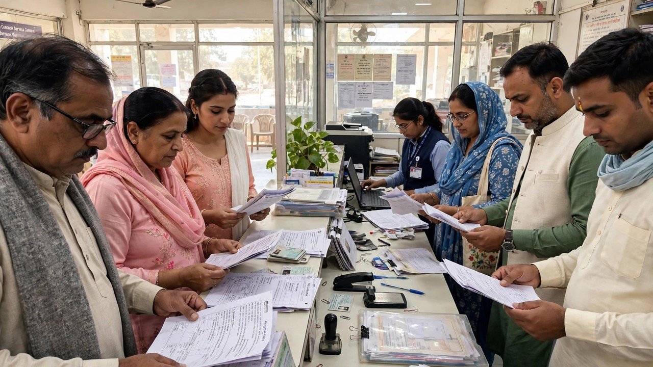 Two family records being updated separately after a marriage, parents Family ID and in-laws Family ID, on the Mera Parivar portal