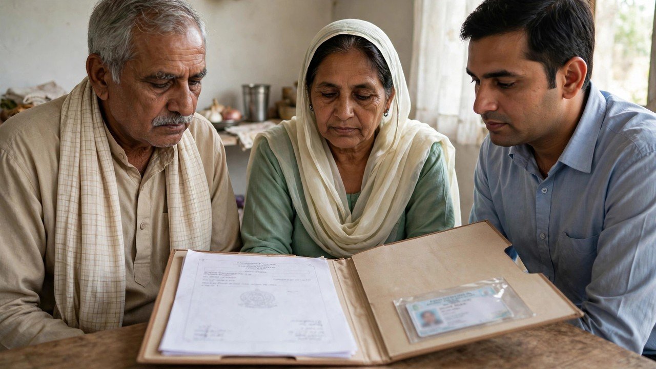 Family keeping a death certificate ready to remove a deceased member's name from the Family ID in Haryana