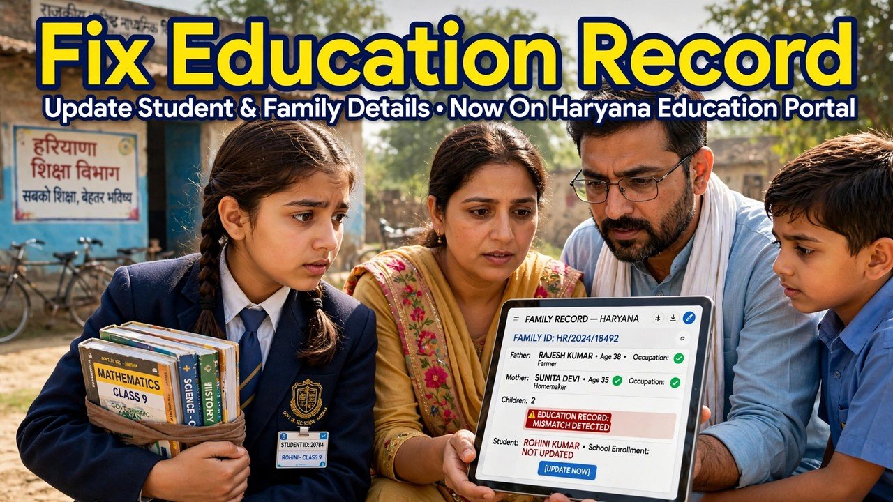 Haryana student with school books checking the education entry in Family ID on the official PPP portal