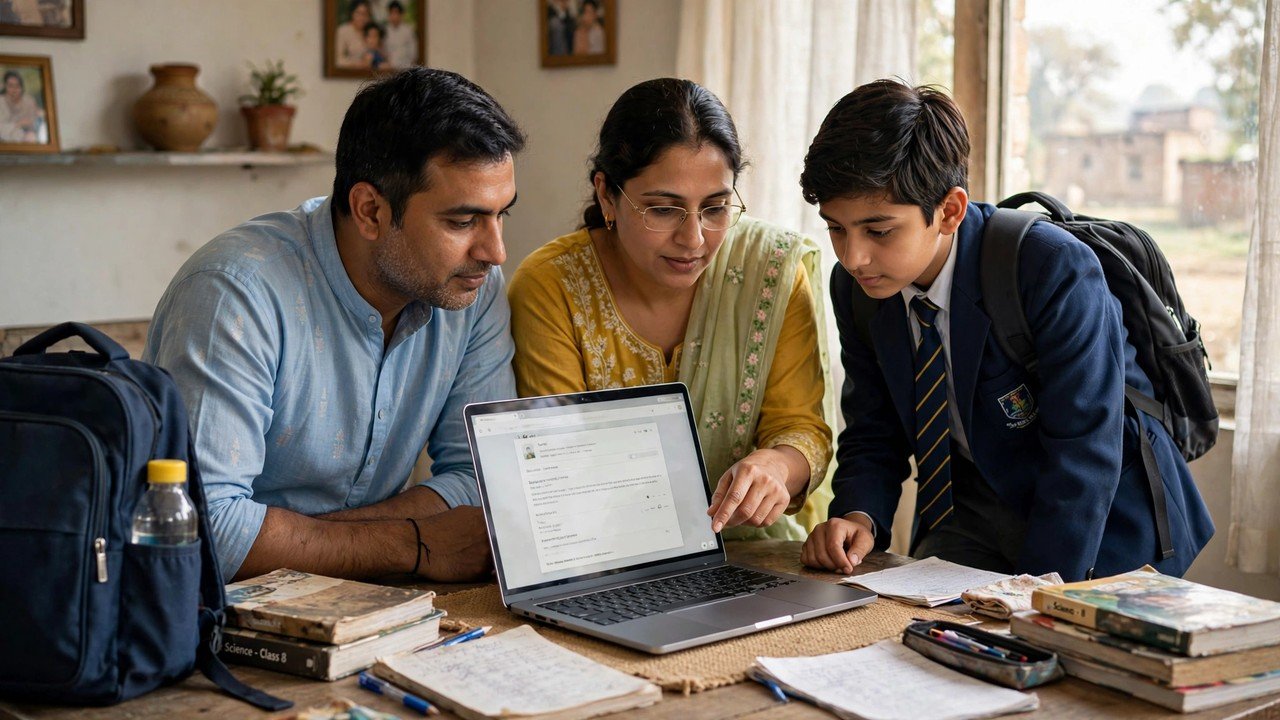 Haryana family reviewing a student's education detail in the Family ID record before correction