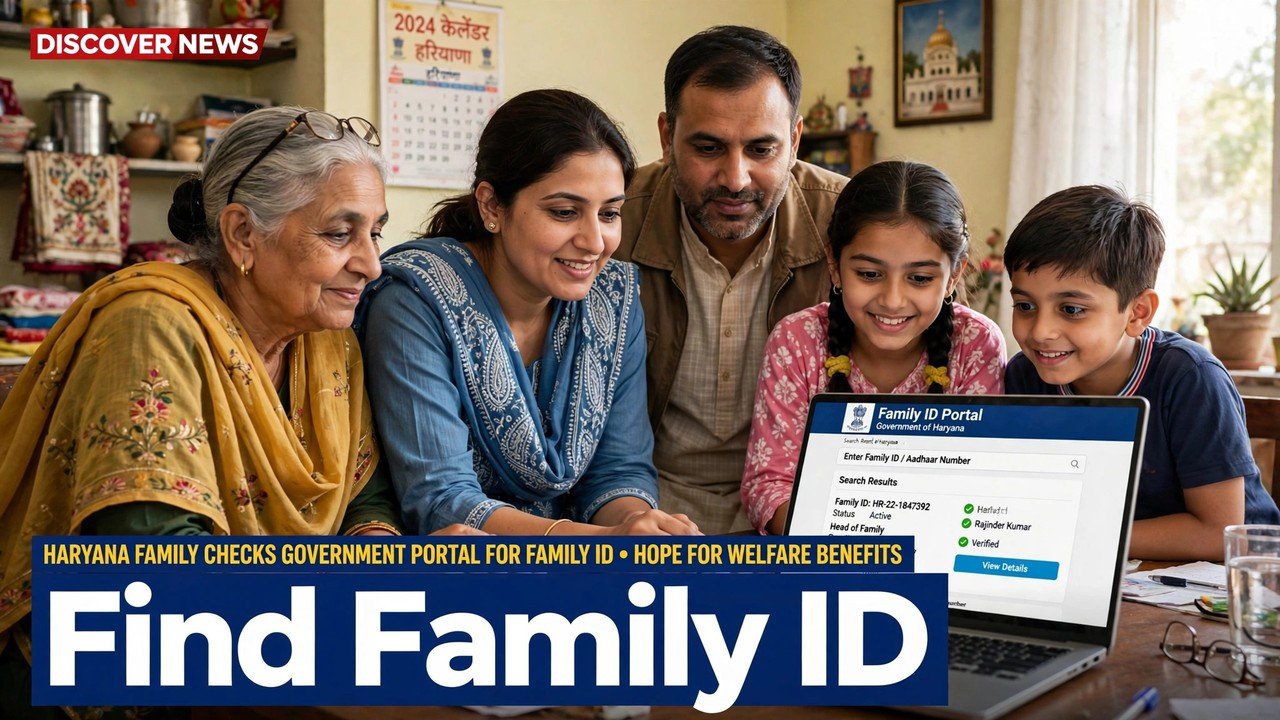 Haryana family finding their Family ID by entering an Aadhaar number on the official portal
