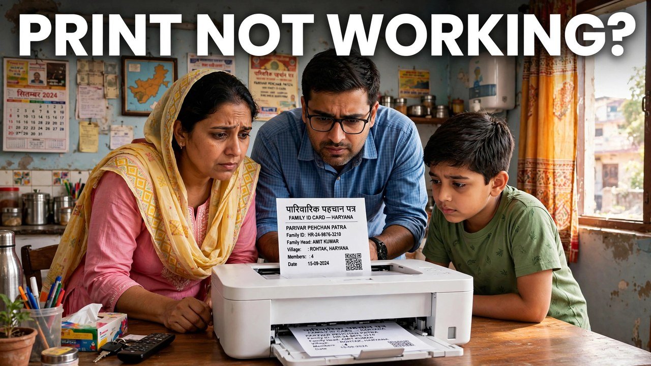 Haryana family trying to print their Family ID at home and checking the printed copy