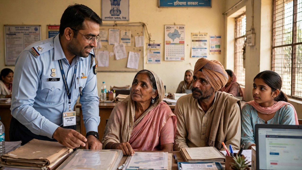Officer explaining proactive Family ID benefits and consent to a Haryana family