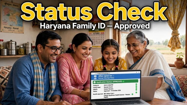 Haryana family checking whether their Family ID status is approved on the official portal