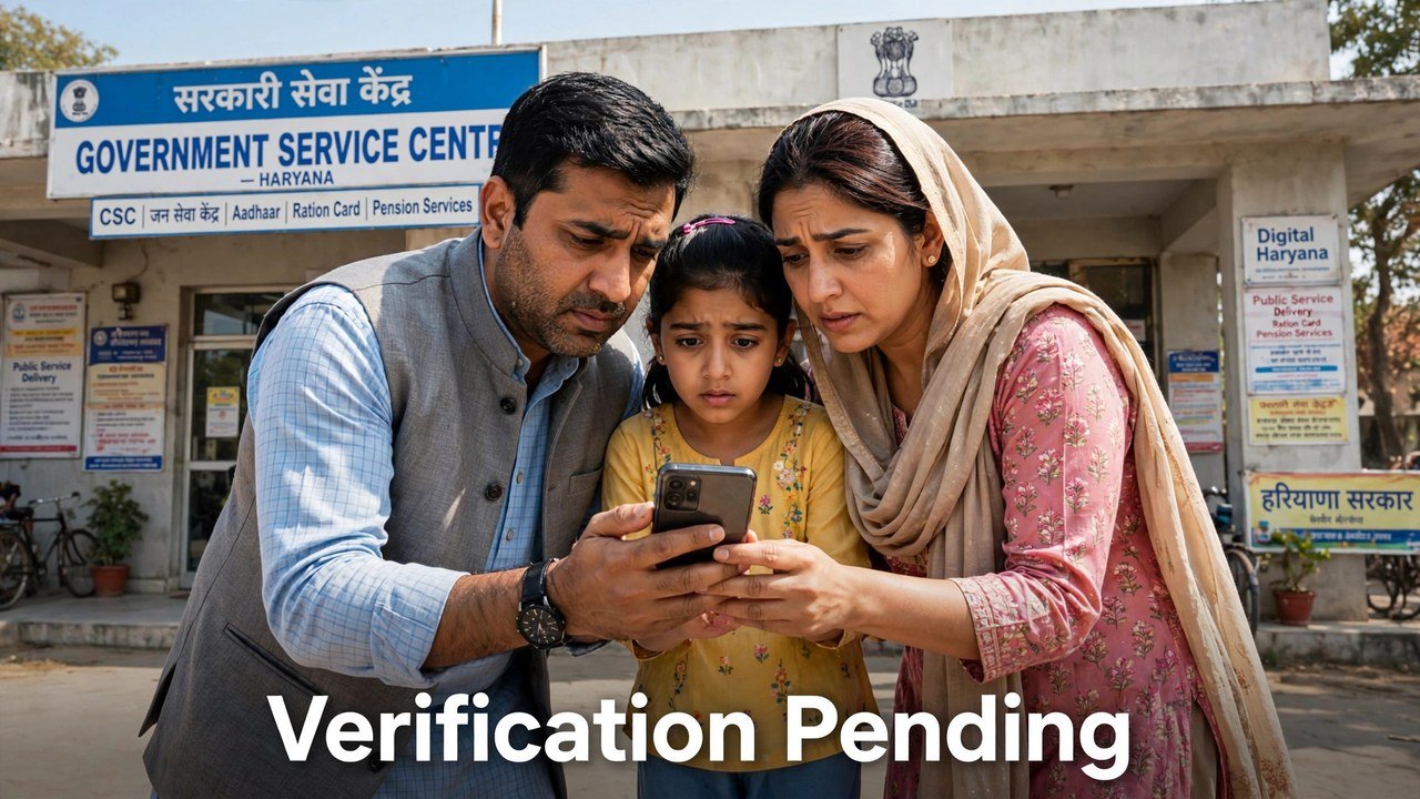 Haryana family waiting for Family ID verification to complete, checking status on phone