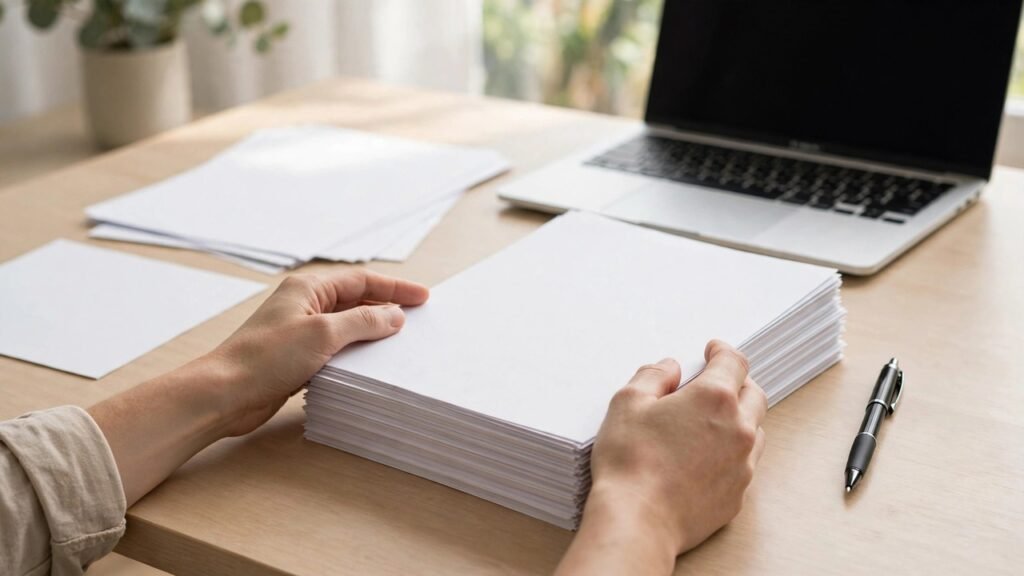 Neatly arranged income correction documents and Family ID printout ready for uploading on the PPP portal