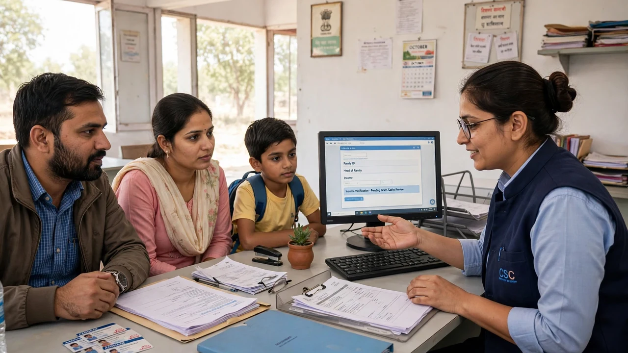 Family checking Family ID income at CSC centre Haryana