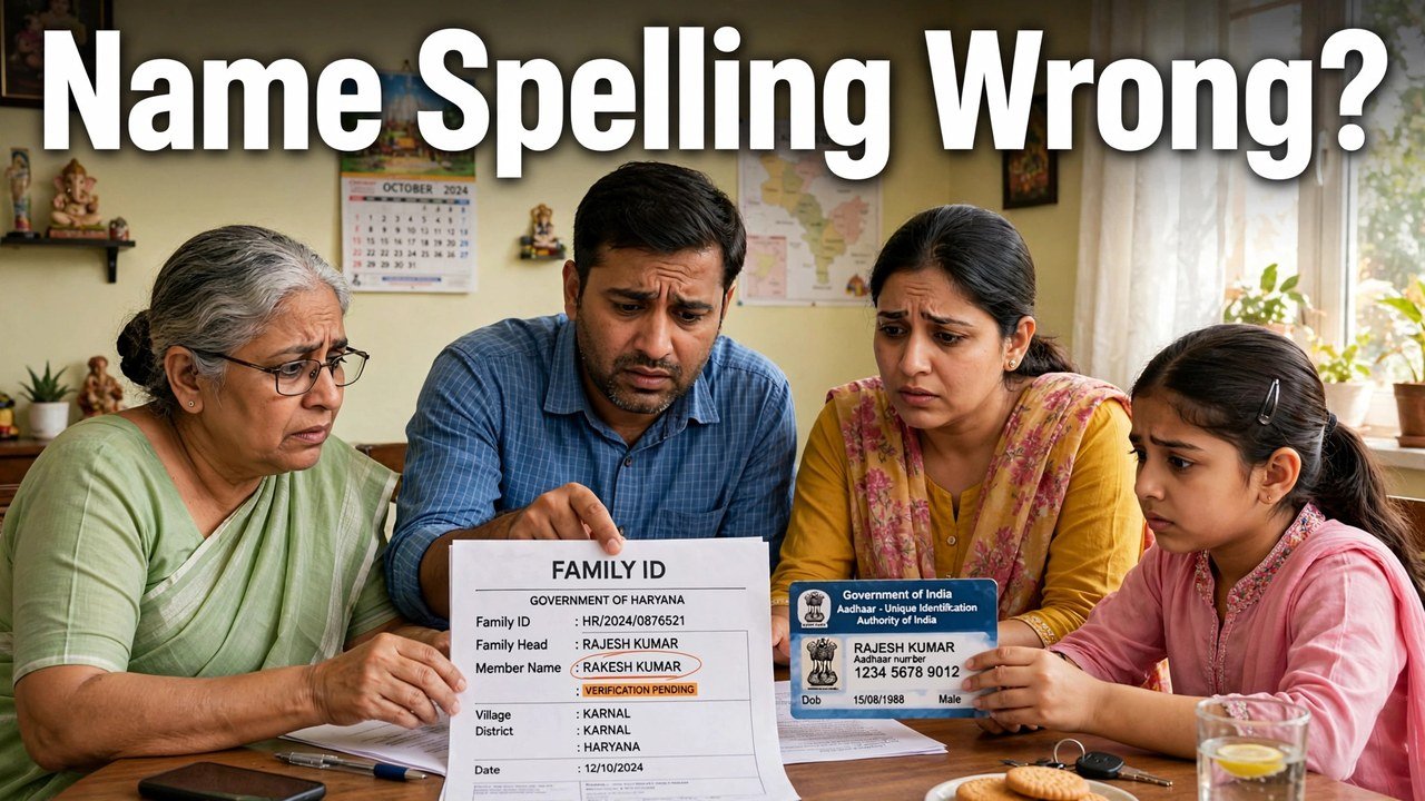 Haryana family comparing a name spelling in their Family ID with Aadhaar on the official PPP portal