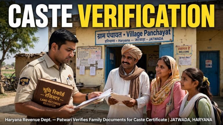 Patwari doing caste verification for Family ID in a Haryana village under the new PPP rule